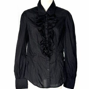 Lucky Brand Black Ruffled Collar Button Down Shirt Small